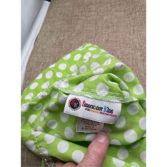 Smockadot Kids Size 3T Santa Face Embroidered on Green White Dotted Dress - Picture 6 of 8